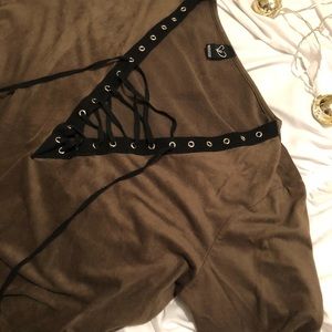 Windsor | Suede Olive Green Lace Up Blouse